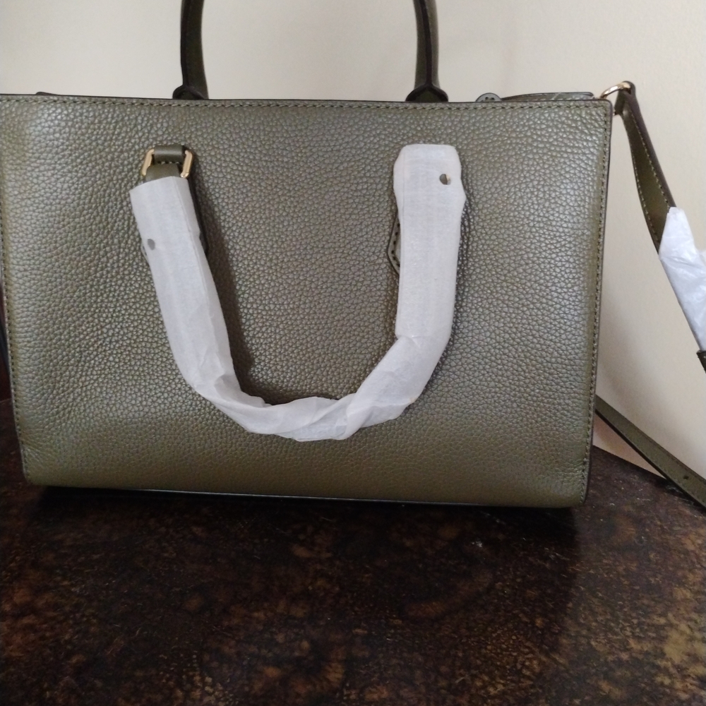 Michael Kors Valerie Medium Pebbled Leather  Satchel - Olive Green - Picture 5 of 8